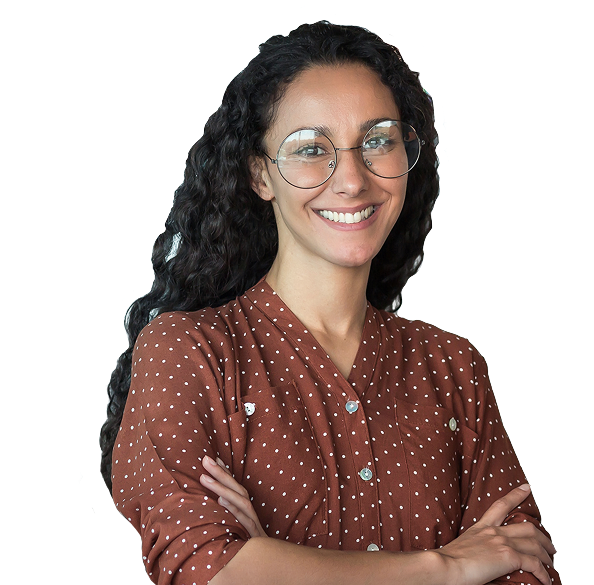 a person with glasses smiling